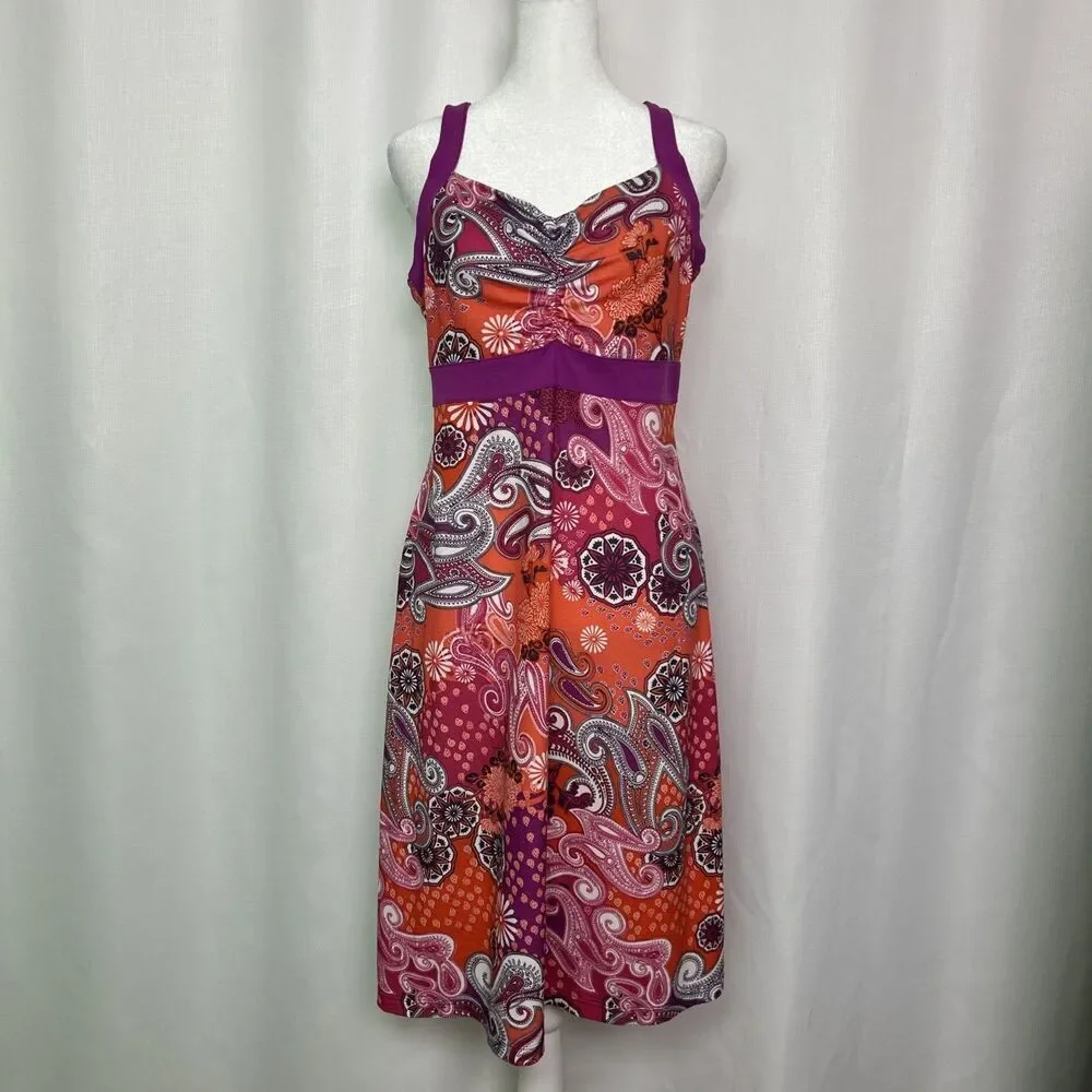 Prana Athletic Dress Women’s Medium Self Bra Fuchsia Orange Paisley Fit Flare - Picture 1 of 10